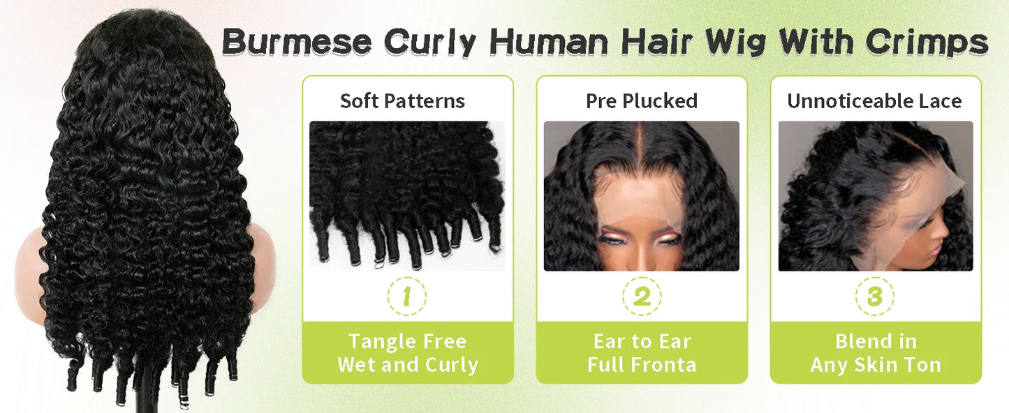 300% Density Burmese Curly 13x4 13x6 HD Lace Frontal Wigs Human Hair Deep Wave Glueless Wigs No Glue Curly Hair Wigs For Women