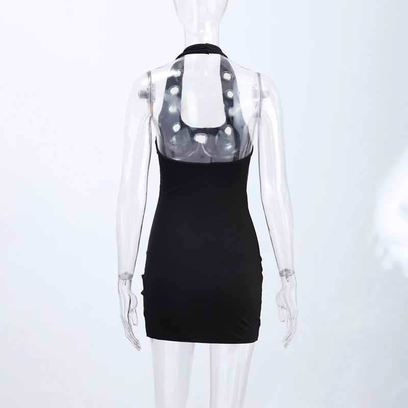 Sexy Halter Metal Ring Cutout Dress Women's O-neck Sleeveless Bodycon Mini Dresses 2026 Summer New Lady Fashion Edgy Party Wear