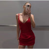 Sexy Pleated Strap Romper Set Women Red Sleeveless Backless U-neck Mini A-line Skirt Female 2025 Fashion Summer Solid Party Suit