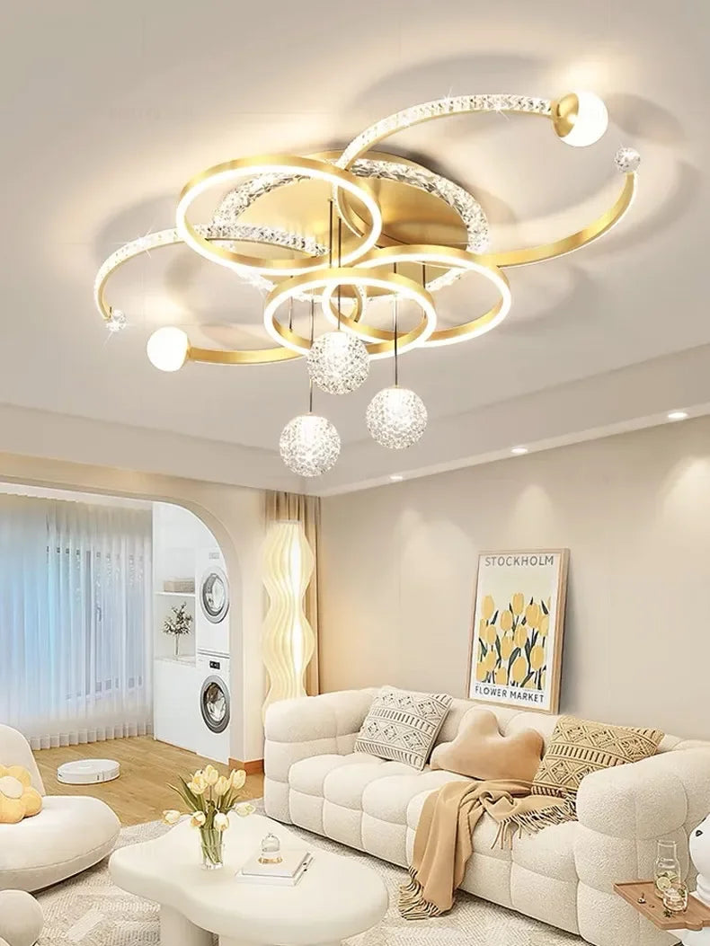 Moderne minimalistische LED-Deckenleuchte, personalisierte kreative Ring-Wohnzimmerleuchten, goldene Atmosphäre, Schlafzimmer-Arbeitszimmer-Kronleuchter