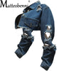 Fashion Zerissene Löcher Langarm Kurze Jeansjacke Damen Trend Streetwear Freizeit Oberbekleidung Damen Doppelknopf Splicing Mantel