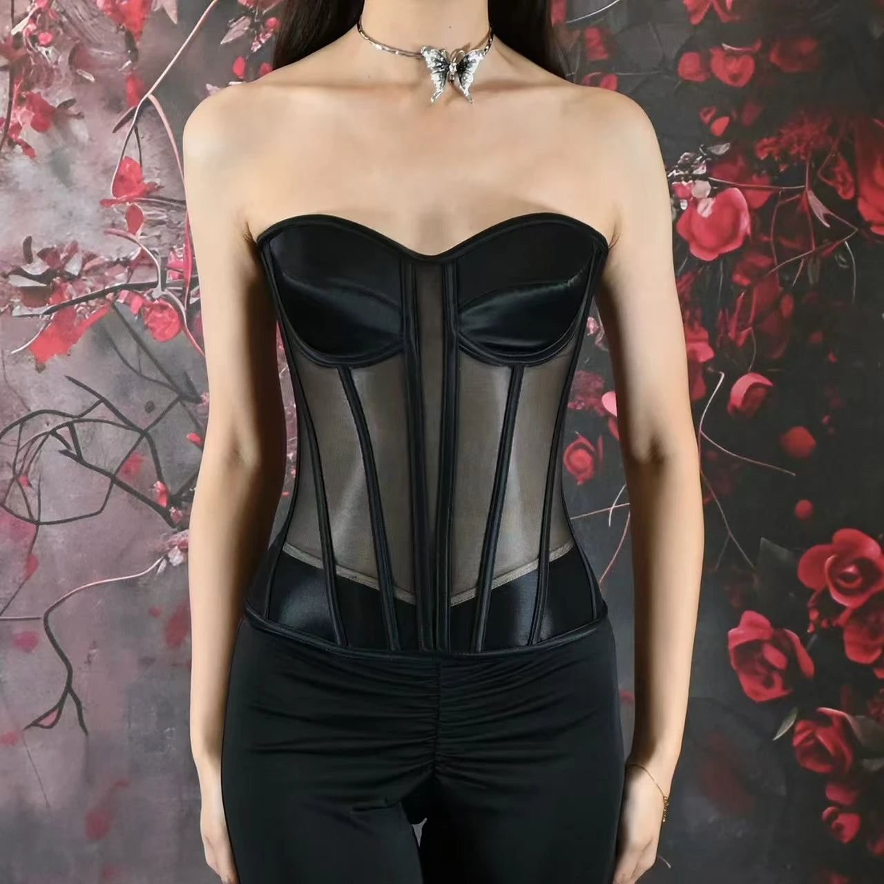 Steel Bone Transparent Bra Bustier Women's Waist Trainer Shapewear Girdles Corset Sexy Club Party Crop Top Lingerie Plus Size