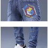 Fashion Printed Jeans Men's Korean Brand Embroidery Badge Pattern Youth Ripped Small Feet Teenagers Cowboy Pencil Pants