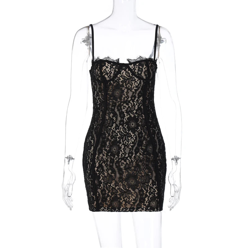 Dulzura Träger-Spitzen-Minikleid Patchwork Bodycon Party Elegante Club-Outfits Y2K Kleidung 2023 Sommer Damen Kleidung Dropshipping
