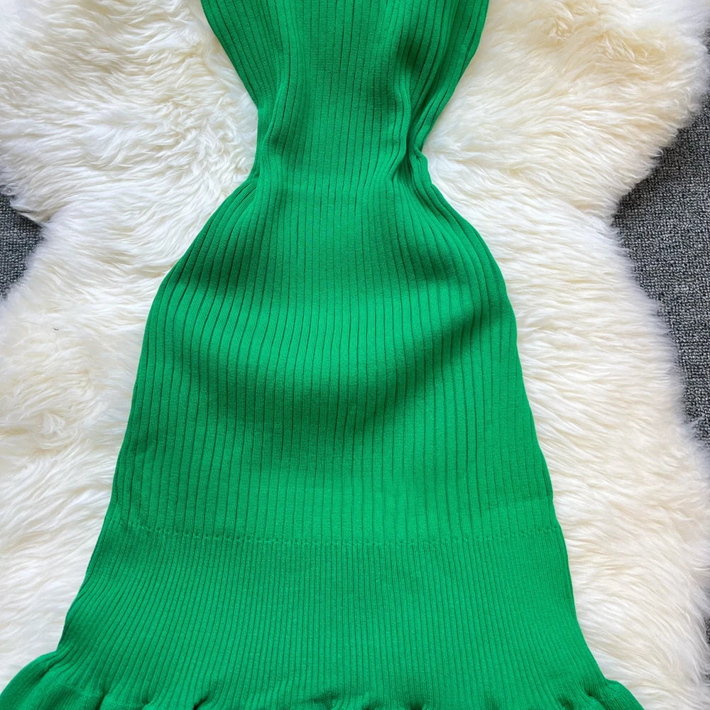 YuooMuoo Chic Fashion Sexy Package Hips Ruffled Mini Dress Women Summer Slim Elastic Knitted Party Dress Streetwear Lady Outfits