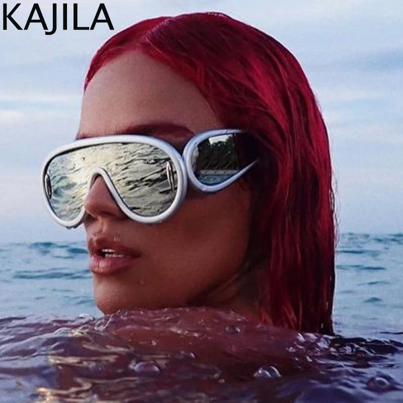 Oversized Wellen-Masken-Sonnenbrille Einteilige Damen-Sport-Y2K-Punk-Sonnenbrille für Damen 2024 Luxusmarke Steampunk-Brillen-Goggle