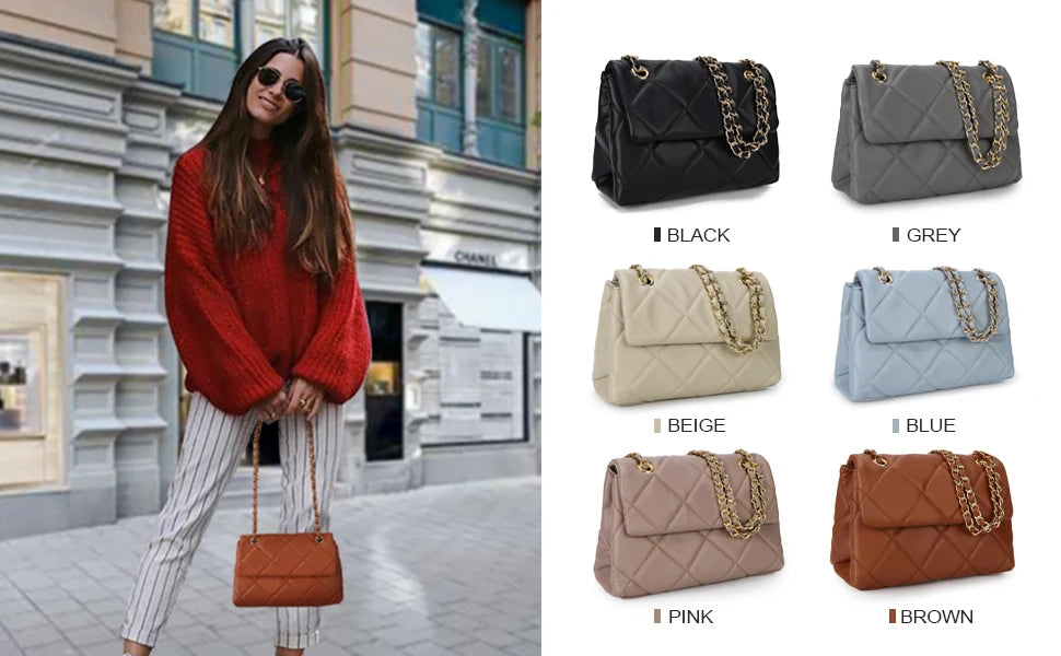 Mobile Phone Shoulder Bag Women's Quilted Handbag Crossbody Bags Vegan Leather Shoulder Bag with Card Slot Adjustable Removable