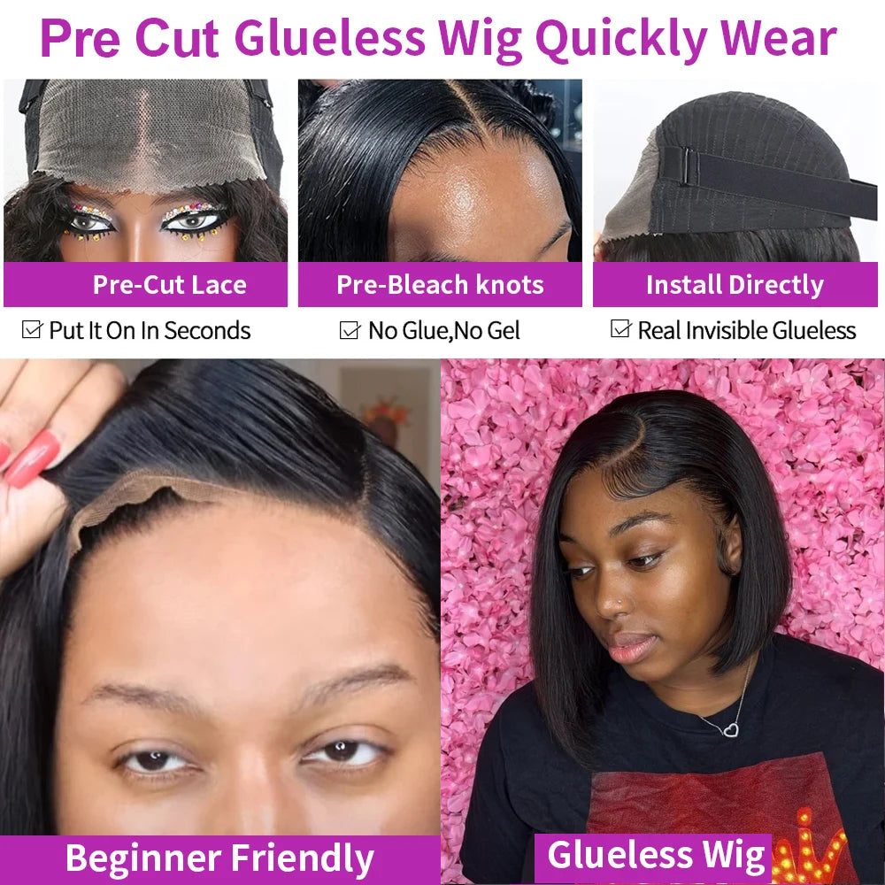 16 Inch Vietnamese Super Double Drawn Bone Straight 13x4 Frontal Bob Wig Glueless Human Hair For Women Natural Black 250 Density