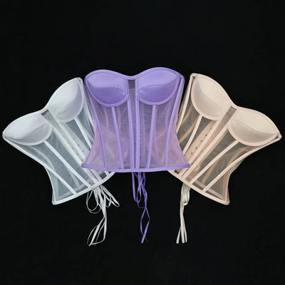 Steel Bone Transparent Bra Bustier Women's Waist Trainer Shapewear Girdles Corset Sexy Club Party Crop Top Lingerie Plus Size