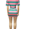 Beyprern Stylish Green Blue Striped Polo Skirt Set Two-Piece Dress For Women Short Sleeve Striped Tracksuits Set Night Clubwear