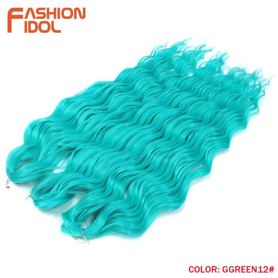 FASHION IDOL 24-Zoll Häkelhaar Synthetische Wasserwelle Flechthaarverlängerungen Ombré Regenbogenfarbe Kunsthaar Deep Wave Lockenhaar