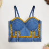 Irene Tinnie Sexy Cute Loch Cartoon Dekoration Push Up Bustier Damen Jeans Bralette Cropped Top Weste Große Größe