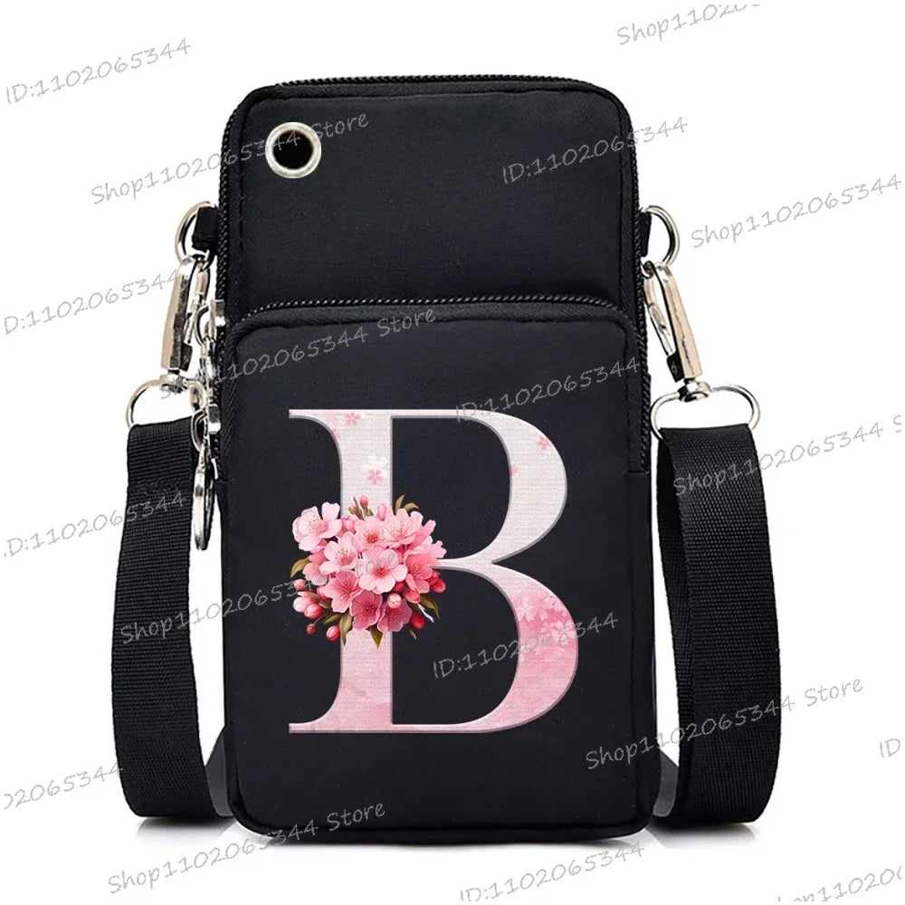 Damen Kuriertasche Kleine Handtasche Umhängetasche Geldbörse für Handy Sakura 26 Alphabet-Druck Münzgeldbörse Damen Kartenhalter