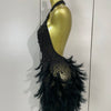 Women Luxury Rhinestones Pearls Feathers Halter Backless Short Dress Women Sexy Celebrate Birthday Dress Nightclub Stage Costume