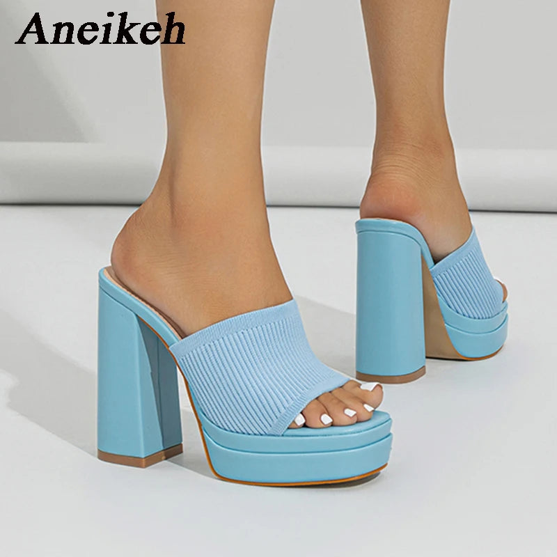 Aneikeh Sexy Gestrickte Wolle Chunky Plateau Sandalen High Heels Damen Peep Toe High Heel Sommer Nude Party Kleid Pantoletten Sandalen Schuhe