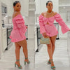 Chic Women Sweet Set Puff Sleeve Crop Tops and Shorts Outfits Solid Stretch Pleated Sexy Summer Girl 2 Two Piece Suit