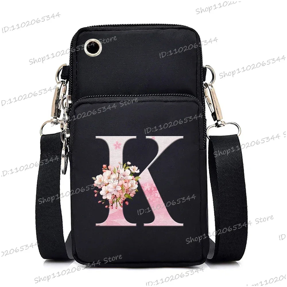 Damen Kuriertasche Kleine Handtasche Umhängetasche Geldbörse für Handy Sakura 26 Alphabet-Druck Münzgeldbörse Damen Kartenhalter