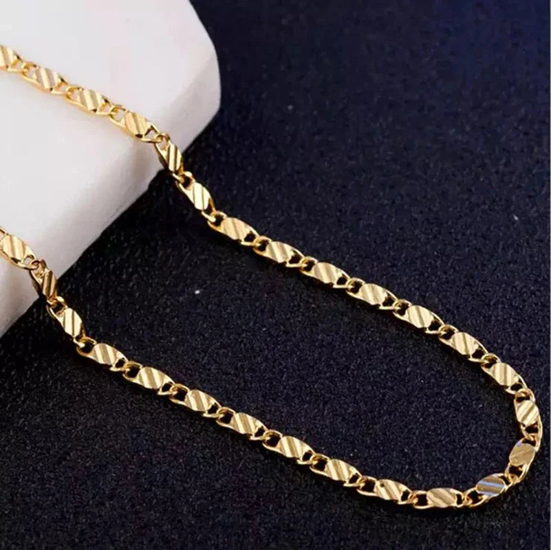 Modische 18K Gold Halskette 2MM 16/18/20/22/24/26/28/30 Zoll Seitenkette Halskette für Damen Herren Schmuck 925 Silber Halskette