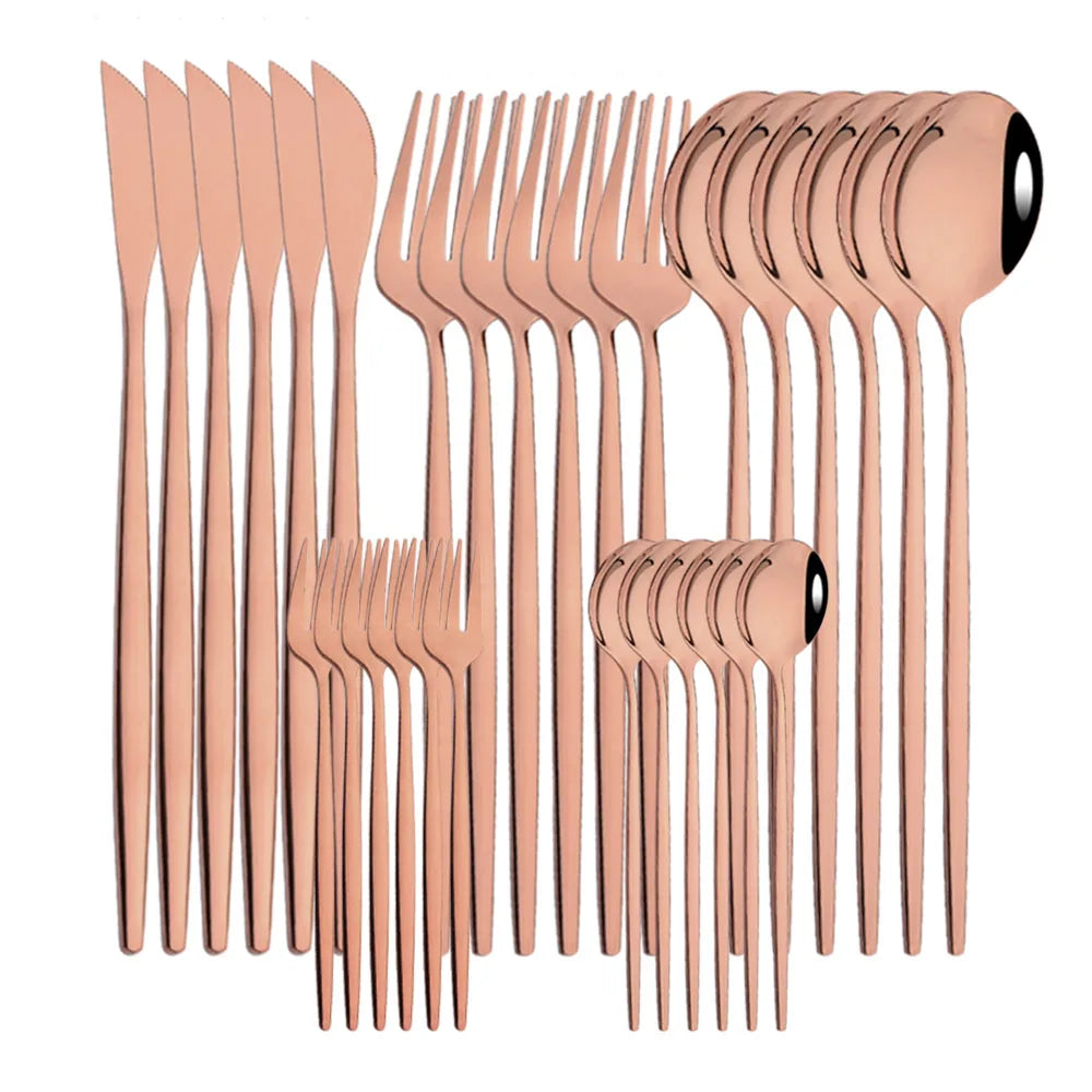 30Pcs/Set Stainless Steel Dinner Black Gold Dinnerware Set Knife Fruit Fork Spoon Cutlery Set Kitchen Tableware Silverware Sets