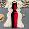 YuooMuoo Women Dress 2025 Summer Elegant Rib Knit Slim Waist Bandage Pencil Dress Office Lady Sleeveless Bodycon Sweater Dress