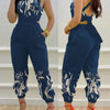 New Summer Fashion Printed Sleeveless Jumpsuit Sexy Hollow Backless Lace Up Long Jumpsuits Elegant Casual Jumpsuit With Pocket
