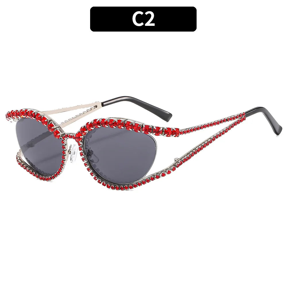XJiea 2024 Designer Strass-Sonnenbrille für Damen Luxusmarken-Mode-Steampunk-Herrenbrille Party-Strand-Schatten-Accessoire