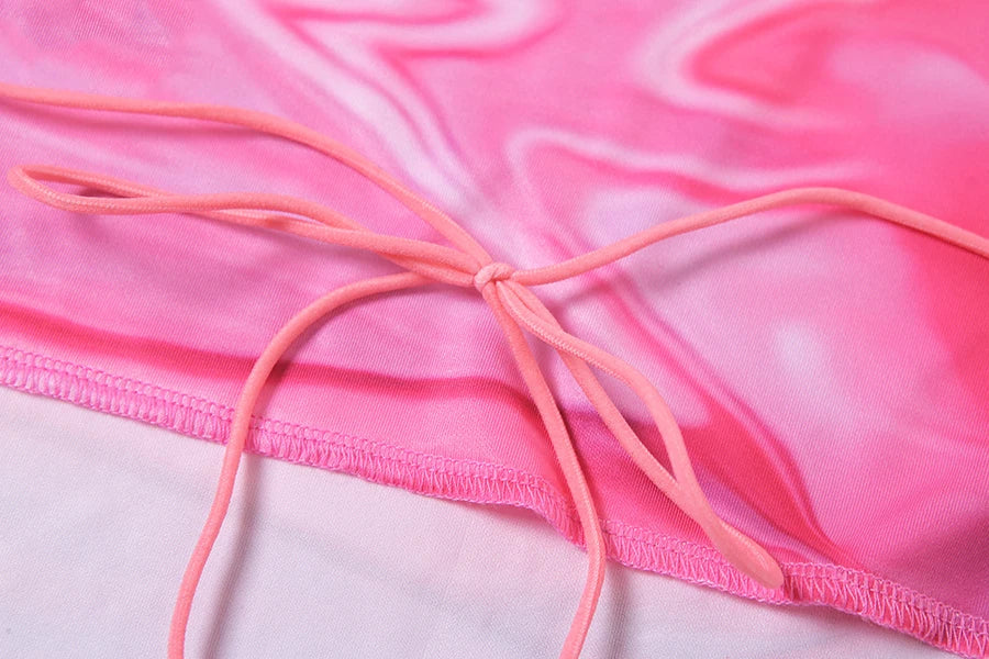 Bandage Halter Hot Sexy Navel Pink Crop Top 2021 Summer Sexy Female Art Print Sleeveless Fashion Slim Tight Party Club Outer