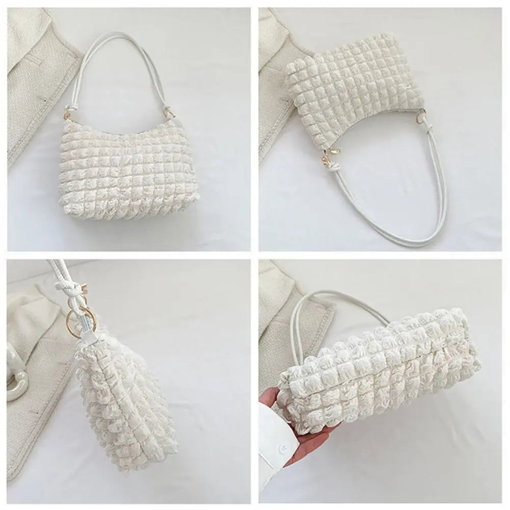Canvas Wrinkle Bag for Women Shoulder Bags Pleated Bubbles Handbags Padded Casual Underarm Quilted Bag Tote Cloud Bag