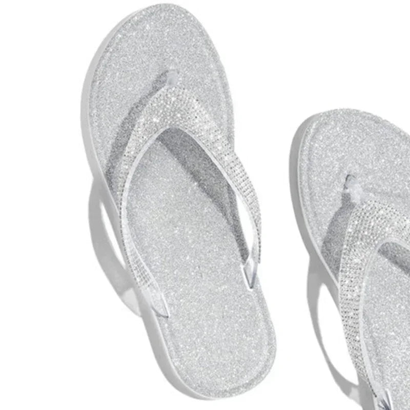 2024 Women Flip Flop Slippers Slides Bling Rhinestone Ladies Shoes Casual Summer Flat Female Crystal Glitter Woman Plus Size 43