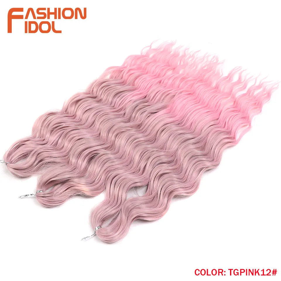 FASHION IDOL 24-Zoll Häkelhaar Synthetische Wasserwelle Flechthaarverlängerungen Ombré Regenbogenfarbe Kunsthaar Deep Wave Lockenhaar