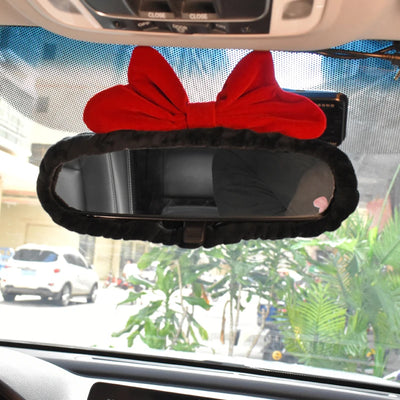 Samt Retro Rote Schleife Auto Rückspiegel Abdeckung Universal Stretch Weich Plüsch Auto Interieur Rückspiegel Gehäuse Dekor Zubehör Frauen