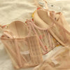 French Ladies Transparent Mesh Corset Sexy Shaper Thin Bra Set Night Club Sweet Cropped Top Girls Hot Bra and Panties Bralette