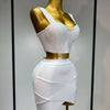 Damen sexy Top kurzer Rock Bodycon Bandage Zweiteiler Sets Weiß Schwarz 2025 Abendparty Luxus Geburtstag Outfit Nachtclub Anzüge