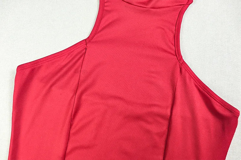 Joskaa Elegant Red Mini Tiered Dress Women Hipster Sexy Halter Backless Skinny Vestidos 2025 Summer Clubwear Vacation Beachwear