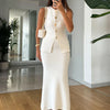 Elegant Knit Vest Suits Women Solid Single Breasted O-neck Sleeveless Slim Waistcoat Bodycon Midi Skirts 2025 Spring Lady Outfit
