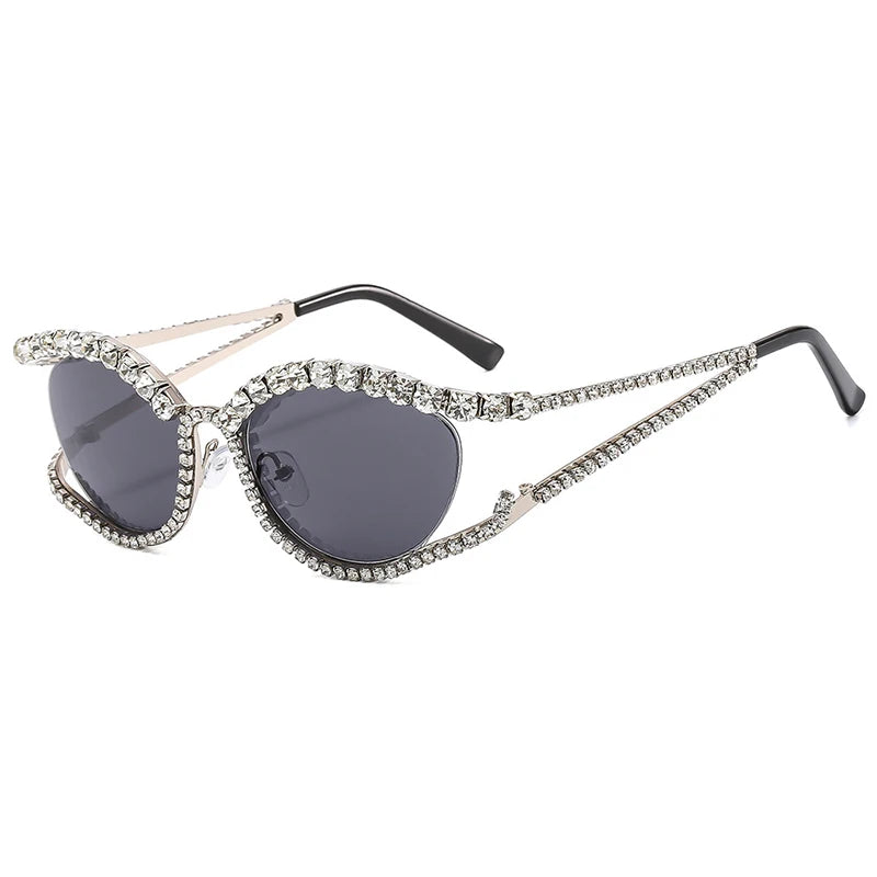 XJiea 2024 Designer Strass-Sonnenbrille für Damen Luxusmarken-Mode-Steampunk-Herrenbrille Party-Strand-Schatten-Accessoire