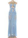 Beyprern Sexy Rhinestone Chain Halter Backless Maxi Dress Women 2026 Summer Cut Out Ruched Club Vestidos Bodycon Long Dresses