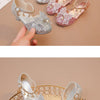 Girls Leather Shoes High Heeled for Wedding Party Glitter Rhinestone with Bow-knot Kids Dress High Heels Pendant Bling Sparkling