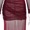 Articat Elegantes Mesh-Patchwork Langarm-Bodycon Party Club Abendkleid Sexy Doppellagiges Perspektivkleid Herbstkleidung