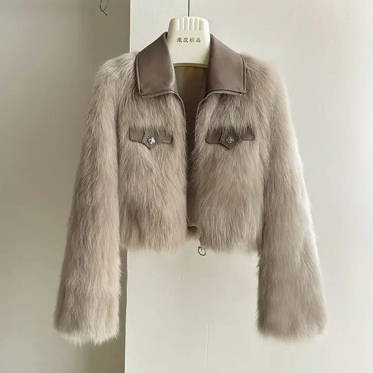 Spring and Autumn Korean Chic Polo Collar Loose Fur Coat Women Clothing Winter Coat Faux Fox Fur Plush Short Jackets Women Tops
