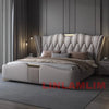 MINGDIBAO Luxuriöses, modernes Polsterbettgestell mit Goldakzenten, Designer-Bett aus echtem Leder, Schlafzimmermöbel in Queen-/King-Size
