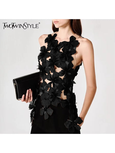 TWOTWINSTYLE Hit Color Spliced Appliques Slimming Vests Für Damen Rundhals Ärmellose Tunika Temperament Weste Weibliche Mode Neu