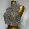 High Quality Sparkling Rhinestone Sexy See Through Blackless Top Skirt Two Pieces Set Woman Luxury Birthday Evening Party Gowns