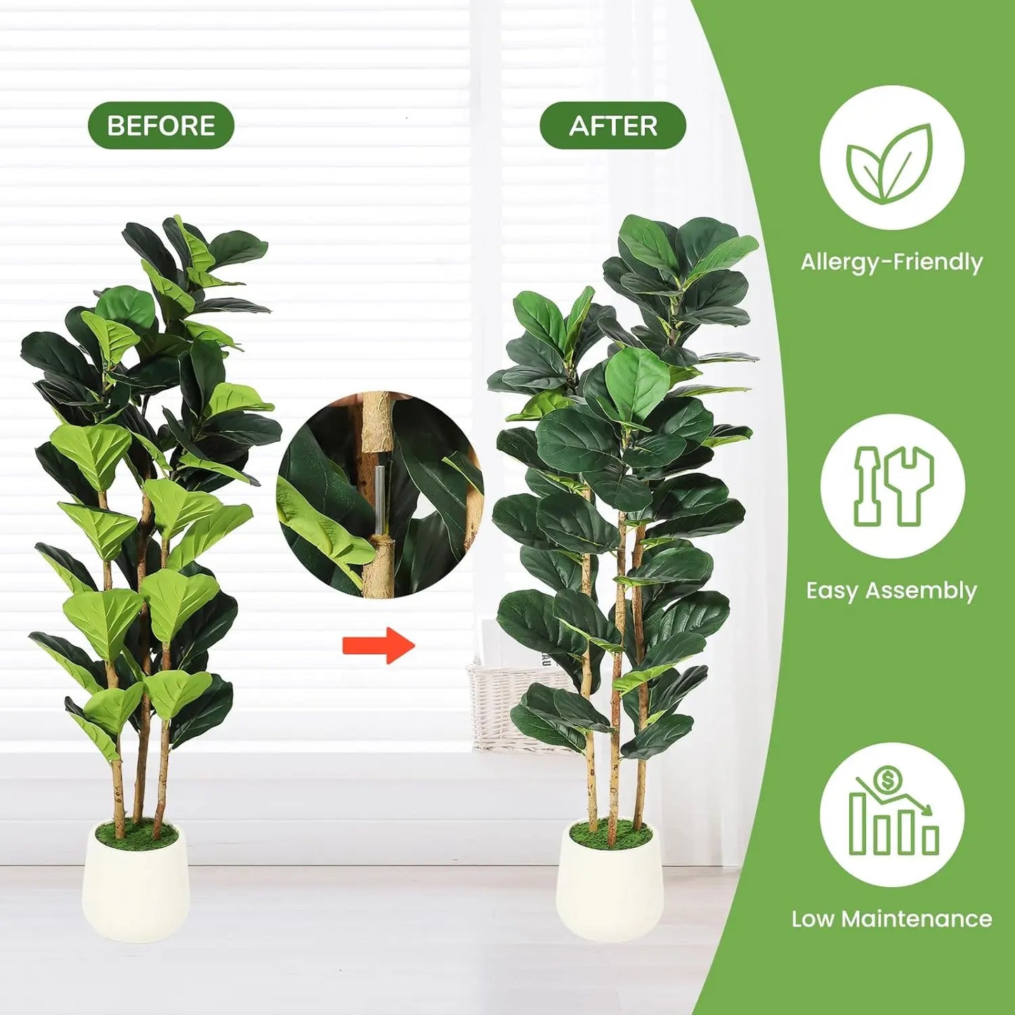 5/6/7 FT Artificial Fiddle Leaf Fig Tree with Pot Faux Trees with Artificial Plants Fiddle Leaves Greenery Fake Tree for Home