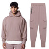 Men's Thick Cotton Training Sets Hoodie Casual Sports Pullover Hooded 2-piece Top with Pants Sweatshirts Gym Running Tracksuits