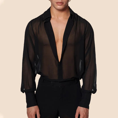 Herrenbekleidung Mesh Durchsichtig Sexy Langarmshirt Einfarbig Button-down Vintage Streetwear Retro Party Oberteile S-XL