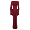 Tossy Damen Plissee Sexy Maxikleid Patchwork Twist Slim Langarm Einfarbig Y2k Herbst Streetwear Kleid Damen Bodycon Kleid