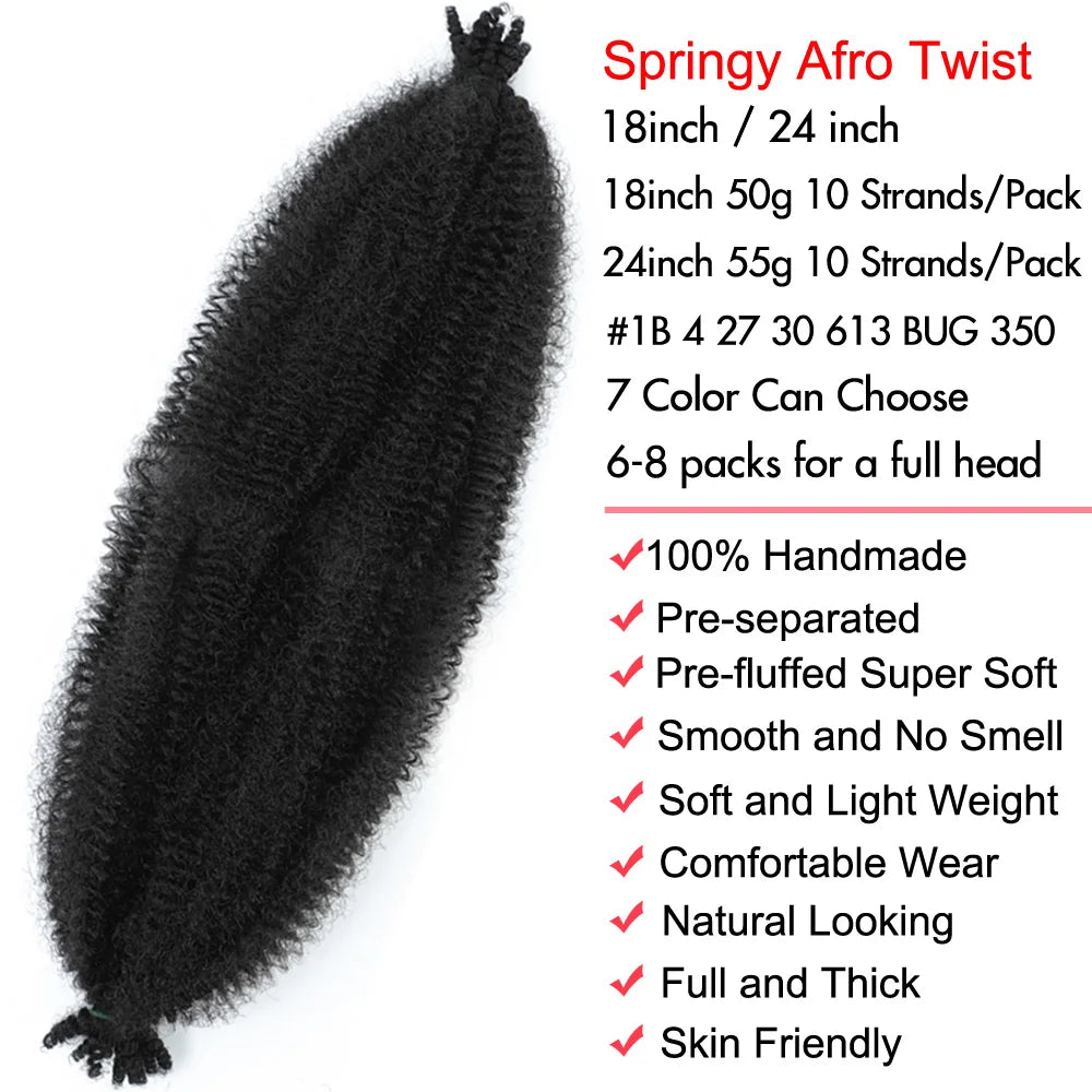 24 Zoll Kinky Afro Springy Braiding Crochet Hair 18 Zoll Marley Kinky Crochet Braids Hair Soft Afro Kinky Twist Crochet Braid Hair