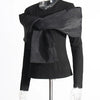 TWOTWINSTYLE Solid Spliced Bowknot T Shirt For Women O Neck Long Sleeve Patchwork Mesh Casual Temperament T Shirts Female Style