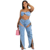 Jeans-Sets für Damen 2024 Sexy Streetwear Zweiteilige Outfits Brustwickel Ärmelloses, rückenfreies Top Ausgeschnittene Jeans